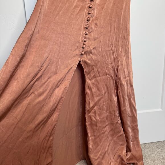 Anthropologie Ghost London Aletta Dress Sedona Pink Satin Button Down Maxi Small - Picture 4 of 6